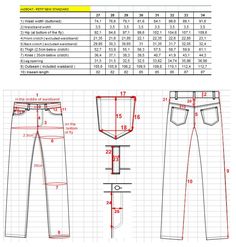 the measurements and measurements for men's jeans, including waist widths to fit