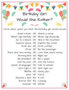 the birthday girl would she rather have? poem for kids to use in their speech