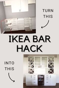 IKEA Bar Hack Idea Ikea Wine Bar Hack, Bar Cabinet With Fridge Living Room, Home Mini Bar Ideas Small Spaces Dining Rooms, Bars In Kitchen Ideas, Ikea Wet Bar Cabinet Hack, Ikea Bar Built In, Ikea Wine Bar Cabinet Hack, Ikea Built In Fridge Cabinet, Ikea Wine Cabinet Hack