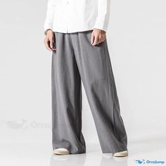 OrcaJump - Relaxed Wide-Leg Pants: Retro, Fashionable, and Individualistic Cotton Linen Trousers Streetwear Kimono, Extra Wide Leg Pants, Kimono Pants, Mens Outerwear Fashion, Yoga Skirt, Mens Linen Pants, Casual Pants Style, Cotton Linen Pants, Loose Trousers