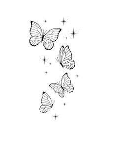 three butterflies flying in the sky with stars