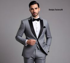 GREY TUXEDO SUIT, Men Grey 3 Piece Tuxedo Suits, Slim Fit Suit, Wedding Suits This is new modern Slim fit 3D Cut style which give you look slimmer and smarter. Color - Grey Jacket and vest are lined with 100% Satin Notch Lapel, Two Pockets at bottom of jacket and one inside. Free Express Shipping all over the world. Gray Tuxedo With Suit Collar For Wedding, Gray Collared Tuxedo For Wedding, Gray Notch Lapel Tuxedo For Wedding, Gray Groom's Suit, Gray Tuxedo For Wedding, Fitted Gray Suit For Wedding, Fitted Gray Tuxedo For Groom, Gray Fitted Suit For Groom, Gray Fitted Blazer For Wedding