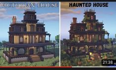 an image of two different houses in minecraft