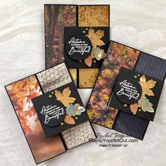 four cards with autumn leaves on them