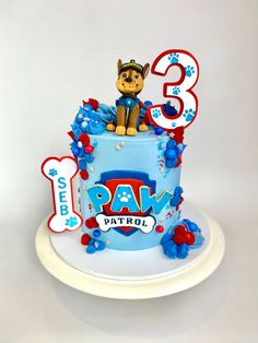 Chase From Paw Patrol Cake, Paw Patrol Cake 1 Tier, Pow Patrol Cakes, Paw Patrol Cake 3rd Birthday, Chase Birthday Cake, Chase Cake, Chase Cake Paw Patrol, Chase Birthday Cake Paw Patrol, Chase Paw Patrol Cake