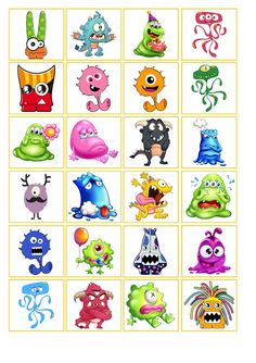 a cross stitch pattern with different colored monsters