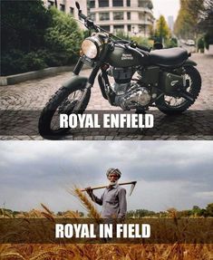 two pictures, one with a motorcycle and the other with an image of a man holding a baseball bat