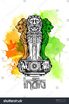 the emblem of india with an image of two lions on top of it, and green leaves