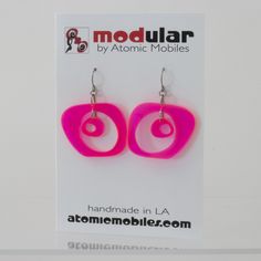 Neon Pink Retro Earrings by Atomic Mobiles - Fluorescent MCM Style Retro Pink Earrings For Party, Retro Pink Party Earrings, Bold Pink Earrings For Party, Bold Pink Party Earrings, Handmade Retro Pink Earrings, Modern Retro Design, Mod Earrings, Mcm Style, Retro Earrings