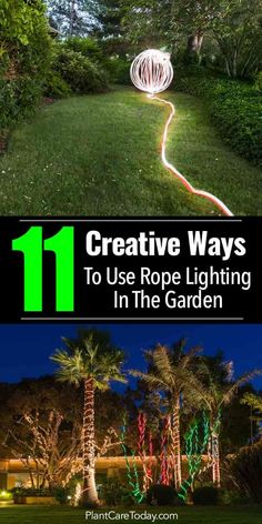 the cover of creative ways to use rope lighting in the garden