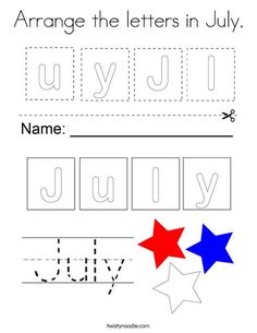 the letter j is for july worksheet with red, white and blue stars