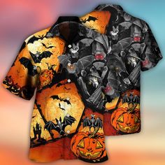 Halloween Bat Pumpkin Scary Hawaiian Shirt Pumpkin Scary, Bat Pumpkin, Halloween Horror Movies, Bat Halloween, Halloween 3d, Pirate Shirts, Wine Shirts, Halloween Bat, Family Funny