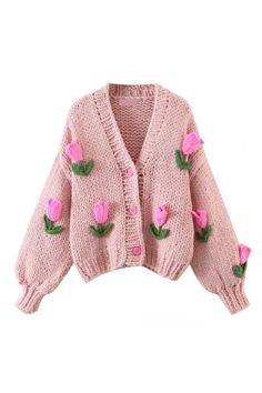 Goodnight Macaroon 'Heather' Tulip Hand-Knitted Cardigan (2 Colors) Long Sleeves Knitted Handmade Button Closure Measurements: One Size – Bust 130cm, Length 52cm Machine cold and gentle cycle or hand wash cold Lay flat to dry Do not tumble dry Do not iron If you are unsure or need assistance selecting the proper size or color, please contact our Customer Services team and they'll be more than happy to help. Lantern Sleeve Sweater, Chic Cardigan, Flower Ball, Chunky Knit Cardigan, 90s Grunge, Messina, Knitted Cardigan, Sweaters Knitwear, New Classic