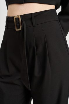 These Pleated Side Leg Pants with Belt offer the perfect addition to any sophisticated wardrobe. Crafted from lightweight fabric, the crisp pleats and leather belt make it an essential for elevated everyday style. These timeless trousers elevate any look with timeless elegance. SIZE & FIT :MODEL WEARS SIZE SMALLMODEL'S HEIGHT 5'9 Made In: IMPORTED Fabric Contents: 60% POLYESTER, 37% COTTON, 3% SPANDEXLINING: 100% POLYESTER Black Pleated Bottoms For Workwear, Black Pleated Pants For Work, Elegant Belted Solid Wide Leg Pants, Elegant Solid Color Belted Wide Leg Pants, Chic Belted Wide Leg Workwear Pants, Black Pleated Wide Leg Pants For Work, Black Pleated Bottoms For Business Casual, Chic Wide Leg Pants With Belt For Work, Chic Business Bottoms With Belt Loops