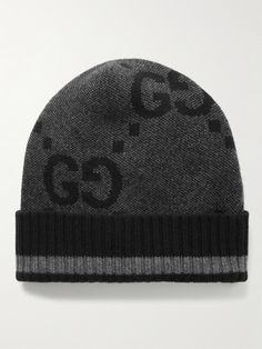 Gucci's beanie is jacquard-knitted with an oversized version of its iconic 'Rhombi' design from the '30s. It's been made in Italy from soft cashmere and has a single stripe along the ribbed cuff that references the brand's signature webbing. Designer Black Winter Hat, Designer Beanie For Winter, Gucci Beanie, Designer Beanie, Gucci Collection, Beanie For Men, Designer Beanies, Gucci Shop, Cashmere Beanie