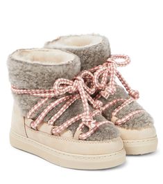 Classic leather-trimmed shearling snow boots in grey - Inuikii Kids | Mytheresa Cute Snow Boots, Shearling Boots, Girls Shoes Kids, Baby Boy Shoes, Fur Boots, Slides Shoes, Girls Boots, Classic Leather, My New Room