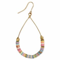 Add a multicolor dash of soft pastel to your day. This colorful boho gold and sequin heishi earring features burnished metal and a teardrop shape. The multicolor sequin heishi beads in pastel and gold makes for a light and airy bohemian earring. Multicolor Sequins, Cosmetic Items, Heishi Beads, Bohemian Earrings, Creative Jewelry, Colorful Boho, Small Accessories, Soft Pastel, Teardrop Earrings