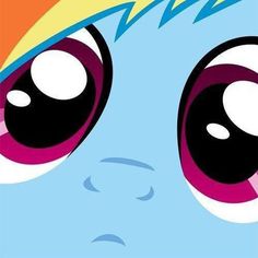 a close up of a pony with big eyes and rainbow colored hair on it's head