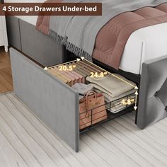 the storage drawers under the bed are open