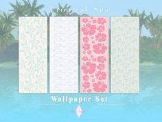 four tropical sea wallpapers set with palm trees in the background and water below