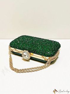 BirdinBag - Glamorous Mini Box Bag with Artificial Crystal Chain Strap Green Details, Mini Box, Crystal Chain, Chain Bag, Box Bag, Mini Fashion, Chain Bags, Chain Strap, Free Gifts