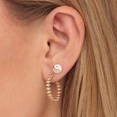 14k yellow gold and white enamel small yin yang stud earrings. Fine 14k gold posts and backs. Luxe Gifts, Gold Enamel, White Enamel, Yin Yang, Eternity Ring, Shop Necklaces, Shop Earrings, Ring Shopping, Gold Diamond