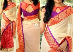 Love the saree Saree Bluse, Cotton Blouse Design, Pattu Saree Blouse Designs, New Blouse Designs, Blouse Designs Silk