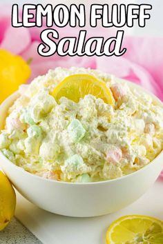 lemon fluff salad in a white bowl