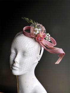 pink fascinator with flowers and pink netting Pink Masquerade, Kids Party Packs, Large Brim Hat, Shade Of Pink, Female Mask, Types Of Hats, Pink Shop, 1920s Flapper, Floral Headpiece