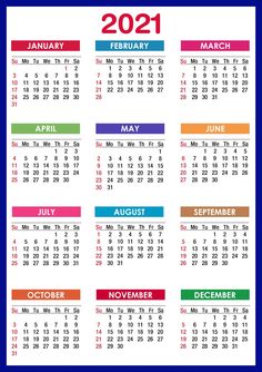 a calendar for the year 2020 with colorful lines