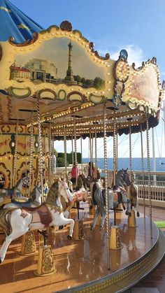 an old fashioned merry go round with horses