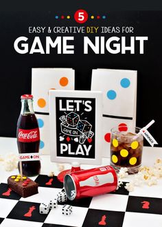 a game night party with coca cola and candy