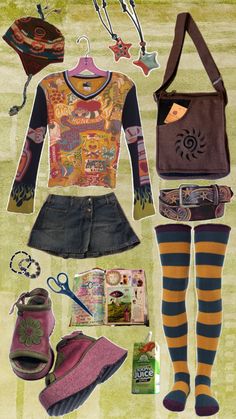 aesthetic 2000s outfits Chaotic Fashion Aesthetic, Funky Layering Outfits, Quirkycore Outfits, Cool Christmas Outfits, 90s Maximalism Fashion, Nerdy 2000s Outfit, Funky Outfit Aesthetic, 2000s Colorful Outfits, Outfit Collages Aesthetic