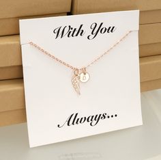 ❤️ PERSONALIZED ANGEL WING NECKLACE IN SILVER, GOLD OR ROSE GOLD ❤️ * Comes with a 2" extender (for the PERFECT fit when giving) * Solid sterling 925 silver angel wing with silver, gold or rose gold finish * Includes the "With You Always" mounting card (in first photo) * Chains are flat finished to catch the light -- and sparkle * Comes in a nice gift box -- so you can send directly to your loved one * The perfect memorial gift for anyone experiencing loss ❤️ H O W ∙ T O ∙ O R D E R  ❤️ INITIALS Remembering A Loved One, Photo Chain, Stocking Stuffers For Her, Personalized Memorial Gifts, Baby Loss, Gold Angel Wings, Silver Angel Wings, Rose Gold Earrings Studs, Angel Wing Necklace