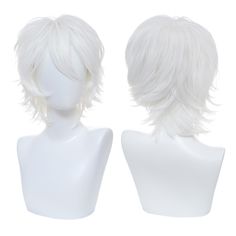 Male Hair Wig, White Fluffy Hair, White Hair Boy, Masquerade Fashion, Boy Wig, Short Wig Styles, White Short Hair, White Cosplay Wig, Cute Anime Cosplay