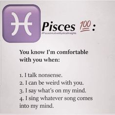 a piece of paper with an image of pisces on it and the words you know i'm comfortableable with you when