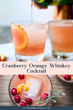 the cranberry orange whiskey cocktail is served in glasses