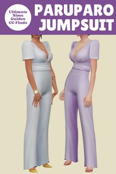 two women in purple jumpsuits with the words paraparao jumpsuit on them