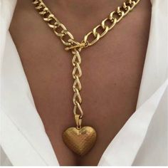 Heart Locket On Chunky Gold Chain. 18” Long. Brand New Jewelry Queen, Infinity Symbol Necklace, Lava Stone Necklace, Penny Necklace, Black Necklace Statement, Small Purple Flowers, Angel Pendant Necklace, Chunky Gold Chain, Crystal Statement Necklace