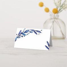 Blue botanical place card. Navy wedding seating Place Card  Zazzle Floral Foliage, Watercolor Blue, Navy Wedding, Botanical Wedding, Wedding Seating, Wedding Place Cards, Wedding Floral, Place Card, Bridal Shower Decorations