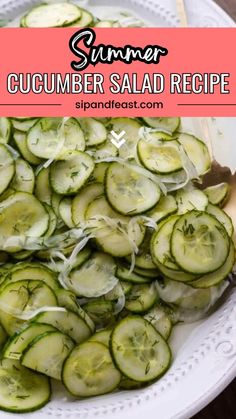 the cucumber salad is ready to be eaten and served in a white bowl