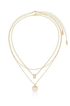 18kt gold plated Brass + Steel Cubic Zirconia Set of 2 Crystal chain necklace length: 16 Inches + 3 Inch extender Multi-ring double chain necklace length:18.5 Inches + 21 Inches + 5 Inch extender Multi Ring, Double Chain Necklace, Layered Necklace Set, Necklace Chain Lengths, Crystal Chain, Gold Necklace Layered, Double Chain, School Fits, Clear Crystals