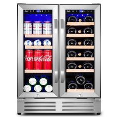 an image of two refrigerators with drinks in them