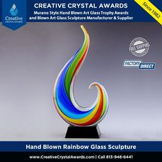 Hand blown rainbow glass sculpture Murano style art glass rainbow sculpture trophy rainbow sculpture art glass award Murano glass sculpture multi-colored art glass flame trophy Rainbow Sculpture, Rainbow Colors Art, Sculpture Home Decor