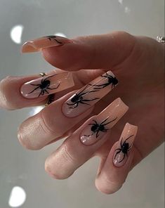 Spider Nails, Horror Nails, Halloween Acrylic Nails, Punk Nails, Edgy Nails, Goth Nails, Grunge Nails, Halloween Nail, Fire Nails