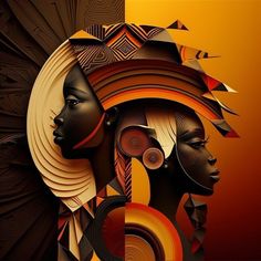 two african women are depicted in this digital painting by the same artist as they appear on an orange background