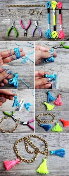 the instructions for how to make tasselled bracelets