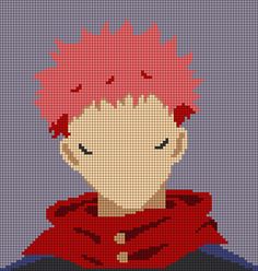 a pixellated image of a person with red hair