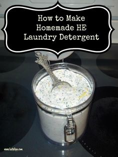 a spoon in a pot on top of a stove with the words how to make homemade he laundry deterant