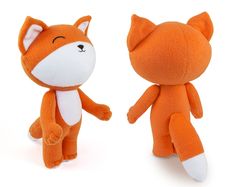 an orange and white stuffed animal is next to another plush animal that looks like a fox